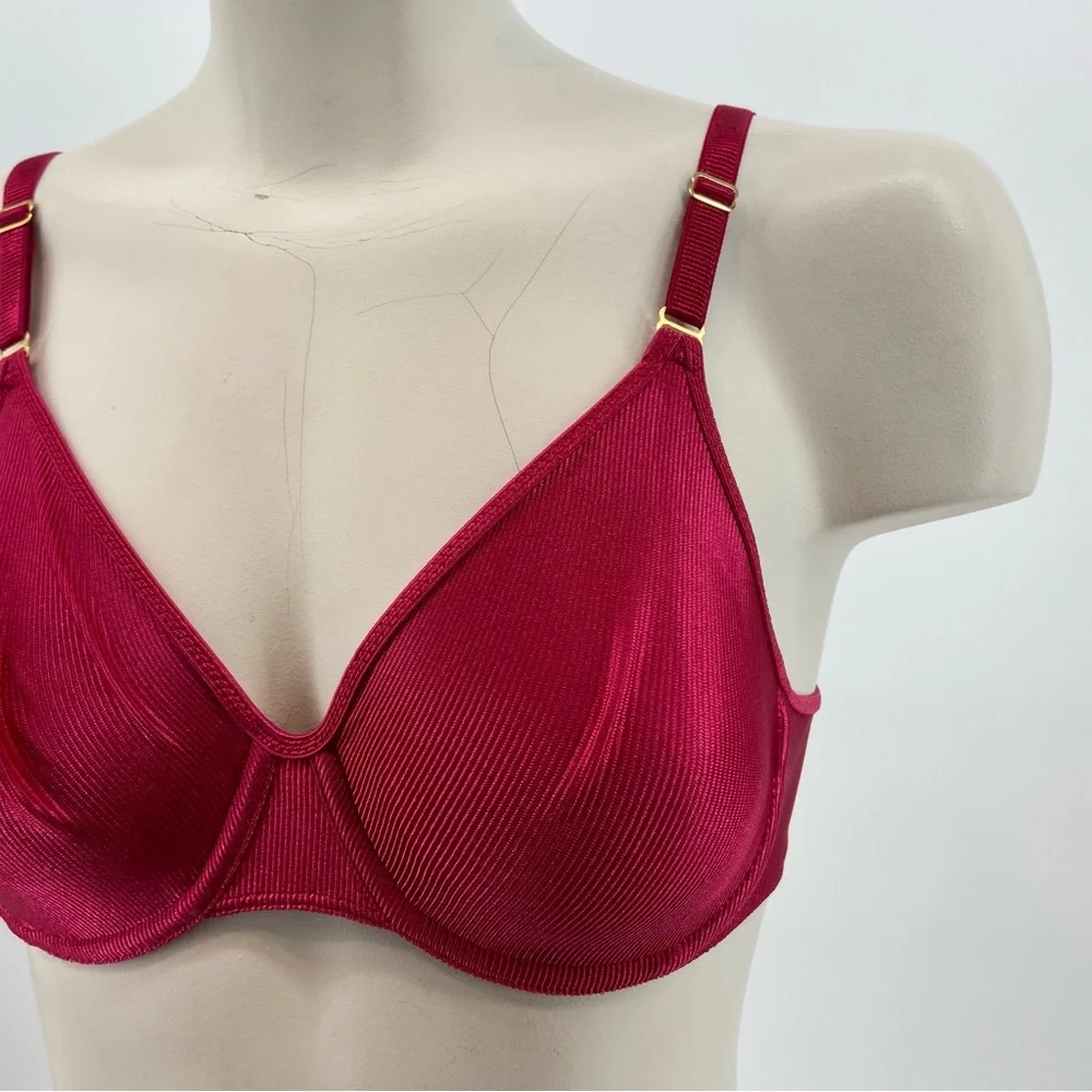 VTG Warner’s Body Beware Bra Red Ribbed Nylon Unlined Undewire Size 36B